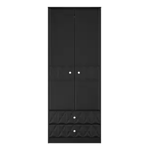 San Jose Ready assembled Contemporary Black 2 Drawer Tall Double Wardrobe (H)1960mm (W)740mm (D)520mm