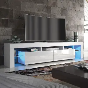 Nova TV Unit 200cm White with High Gloss Doors and LED Lighting - Creative Furniture