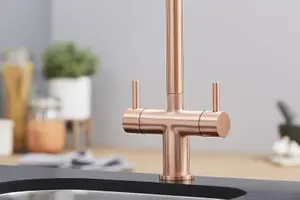 SIA KT3CU Copper Swan Neck Twin Lever Contemporary Monobloc Kitchen Mixer Tap