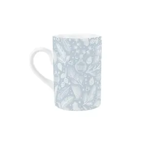 Purely Home Blue Christmas Mug - Festive Foliage Gift/Present Ceramic Mug for Xmas