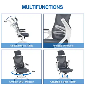 Yaheetech High Back Mesh Office Chair with Headrest and Armrest - White/Grey