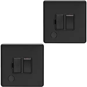 2 PACK 1 Gang 13A Switched Fuse Spur & Flex Outlet SCREWLESS MATT BLACK Plate