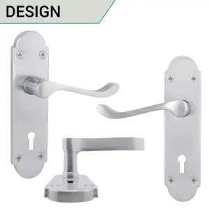 AFIT Satin Chrome Door Handles for Key Lock - Victorian Scroll Shaped - 1 Pair of Internal Door Handles