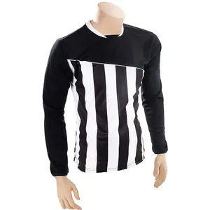 S ADULT Valencia Stripe Long Sleeve PLAIN Football Shirt - BLACK/WHITE 34-36"