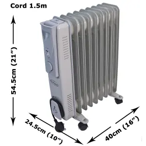 Oil Filled Portable Radiator 2000W Electric Heater 9 Fins 3 settings Thermostat