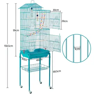 Yaheetech Teal Blue Rolling Metal Bird Cage with Detachable Stand