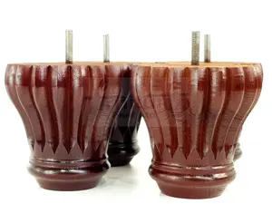 SET OF 4 REPLACEMENT FURNITURE BUN FEET ANTIQUE MAHOGANY TURNED WOODEN LEGS 110mm HIGH M8 (8mm)