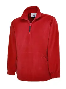 Uneek - Unisex Premium 1/4 Zip Micro Fleece Jacket - Half Moon Yoke - Red - Size XS