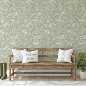 Fresco Artisan Leaf Sage Wallpaper