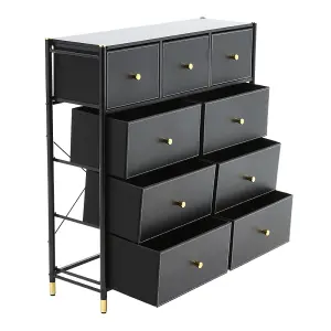 Black Plastic Storage Cabinet with 9 Drawers 103cm H