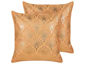 Set of 2 Cushions HOYA Cotton 45 x 45 cm Geometric Block-Printing Orange