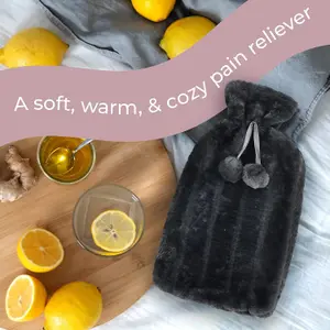 3.5L XX Large Hot Water Bottle - Grey Faux Fur Covered Hot Water Bag for Pain Relief, Hand & Foot Warmer, Soft & Washable