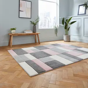 Grey Rose Modern Geometric Easy to Clean Rug for Living Room Bedroom and Dining Room-80cm X 150cm