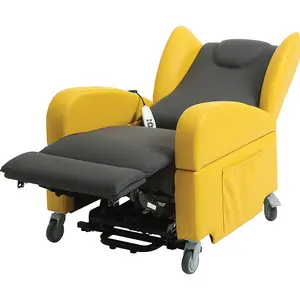 Dual Motor Rise and Recline Lounge Chair - Wipe Clean PU Fabric Black and Yellow