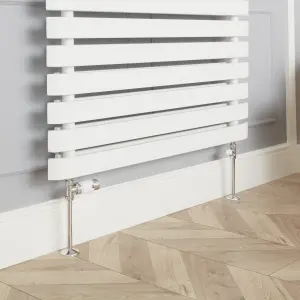 GoodHome Polished White Straight Thermostatic Radiator valve & lockshield (Dia)15mm x ½"