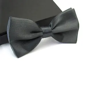 Dark Grey Satin Polyester Bow Tie for Casual & Formal Wear, Wedding Party Accessory