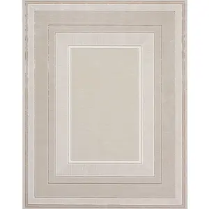 Ivory Bordered Polyester Modern Soft Bedroom, LivingRoom Rug - 160cm X 221cm