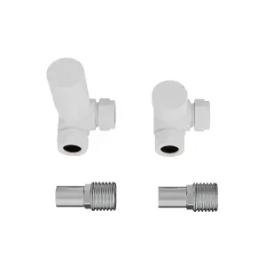 Rinse Bathrooms 15mm Round Head Corner Radiator Valves Corner Towel Rail Valve + Lockshield Valve White