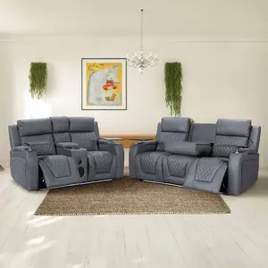 Venice Series Two 3 2 Electric Cinema Recliner Sofa Set in Grey Leather Aire