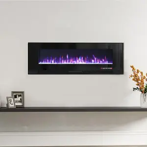 Black Electric Fire Wall Mount or Inset Fireplace 12 Flame Colors with Remote Control and Freestanding Legs 72 inch