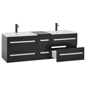 Bathroom Wall Mounted Cabinet with Basin Black MADRID