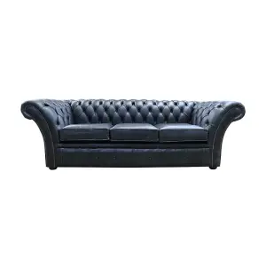 Chesterfield 3 Seater Sofa Settee New England Black Leather In Balmoral Style