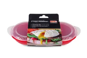 Good2Heat Plus Microwave Cookware Red Plastic Vented 2 Egg Poacher with Transparent Lid