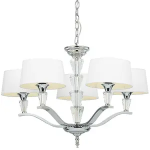 5 Light Ceiling Pendant CHROME & VINTAGE WHITE Round Shade Hanging Feature Lamp