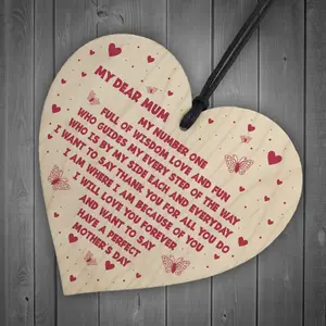 Red Ocean Novelty Mothers Day Gifts For Mum Wooden Heart Keepsake Gift From Daughter Son