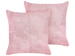 Set of 2 Cushions MILLET Corduroy 43 x 43 cm Solid Pink