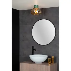 Lucide Lorena Cottage Flush Ceiling Light Bathroom 23cm - 1xE27 - IP44 - Amber