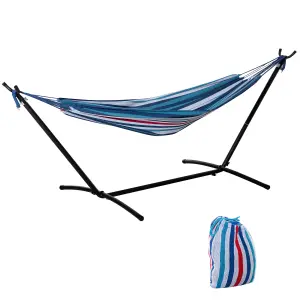 Outsunny 298 x 117cm Hammock with Metal Stand Carrying Bag 120kg White Stripe