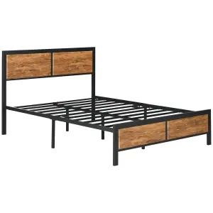 HOMCOM King Size Bed Frame Steel Bed Base with Headboard 160 x 207cm Brown