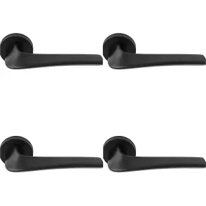 4 PACK - Premium Twisted Bar Door Handle Set - Matt Black Designer Lever on Round Rose