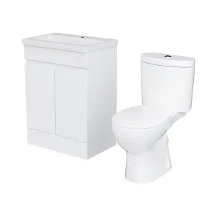 Nes Home 600mm Gloss White Basin Vanity & Close Coupled Toilet