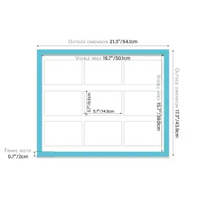 20x16 Inch 9 Opening Photo Collage Frame, Display Nine 6x4 Inch Photos, Multi Aperture Family Picture Frame, Turquoise