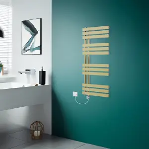 Rinse Bathrooms Designer Electric Thermostatic Heated Towel Rail D Shape Bathroom Radiator Warmer 1200x600mm Brushed Brass