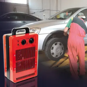 2.8kW Electric Industrial Fan Space Heater with 3 Settings, Carry Handle, Thermostat & Tip Over Safety Cut Out - H39 x W23 x D14cm