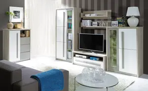 Roma ROM4 TV Cabinet in Elm, White Gloss & Grey Matt - W1200mm H440mm D530mm, Elegant and Functional