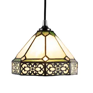 Classic 1920s Shabby Chic Pendant Light Shade with Metal Scrollwork Decoration