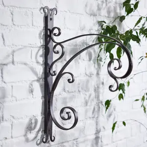 Vintage Style Hanging Basket Bracket Antique Brown Tall Ornate Scrolled Wall Mounted Decorative Garden Wall Bracket Hanger