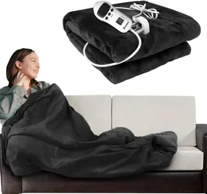 Charcoal Cosy Electric Heated Blanket Throw Fleece With Adjustable Control