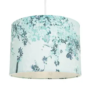 Contemporary Duck Egg and Emerald Green Floral Fabric Shade with Inner Lining