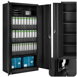 Filing Cabinet Blain - 4 height-adjustable shelves, 2 lockable doors, 180 x 80 x 40 cm - black