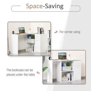 HOMCOM Corner Computer Desk 360 Rotating L-Shaped Table Storage Shelf White