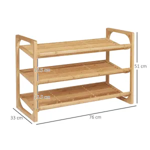 HOMCOM Bamboo Shoe Rack, 3-tier Shoe Storage Shelf for 9 Pair Shoes for Entryway