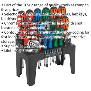 44 PACK - Large Screwdriver Hex Key & Bit Set - Colour Coded & Storage Stand