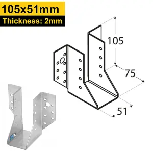 Heavy Duty 2mm Thick Galvanised Face Fix Joist Hanger 51x105mm