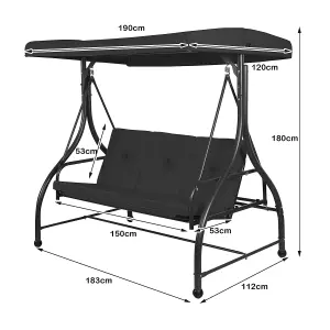 Costway Garden Patio Swing Chair 3 Seater Hammock Bench Convertible Canopy Cushion Seats