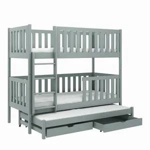 Plimoth Kids Bunk Bed with Trundle with Drawers Grey